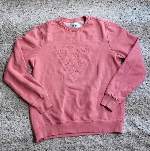 GUESS Embossed Crew neck sweatshirt coral colour size medium - Picture 1 of 6